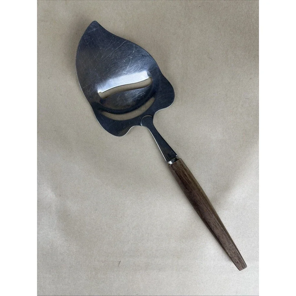 Vintage MCM‎ Cheese Plane Slicer Stainless Steel Serrated Edge Wood Handle Japan